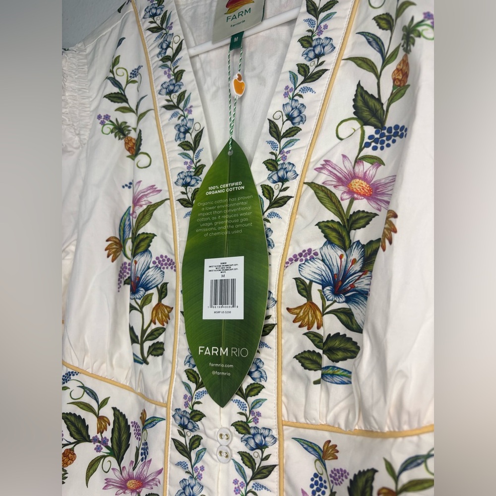 Farm Rio NWT SWEET BLOOM DREAMSCAPE OFF WHITE MINI DRESS SZ MEDIUM - Picture 4 of 11